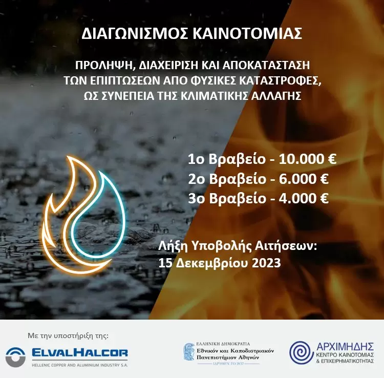 Πρόσκληση σε Διαγωνισμό Καινοτομίας | Πρόληψη, Διαχείριση και Αποκατάσταση των επιπτώσεων από φυσικές καταστροφές, ως συνέπεια της Κλιματικής Αλλαγής
